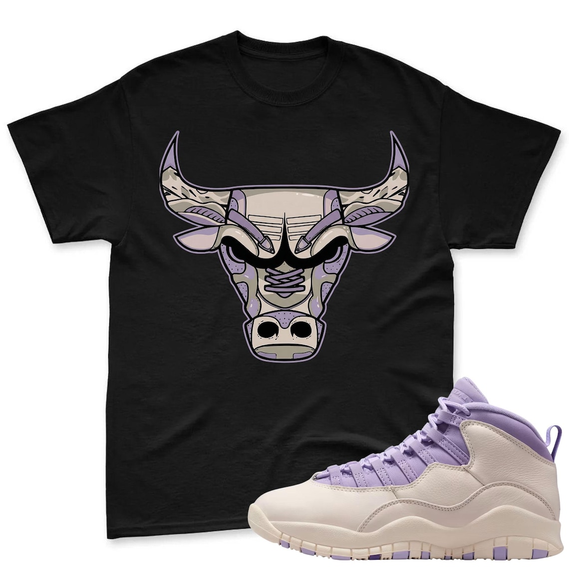 BULL! Shirt To Match Jordan 10 Hydrangeas Chalk Sneaker - AJ 10 Chalk Sneaker Match Shirt