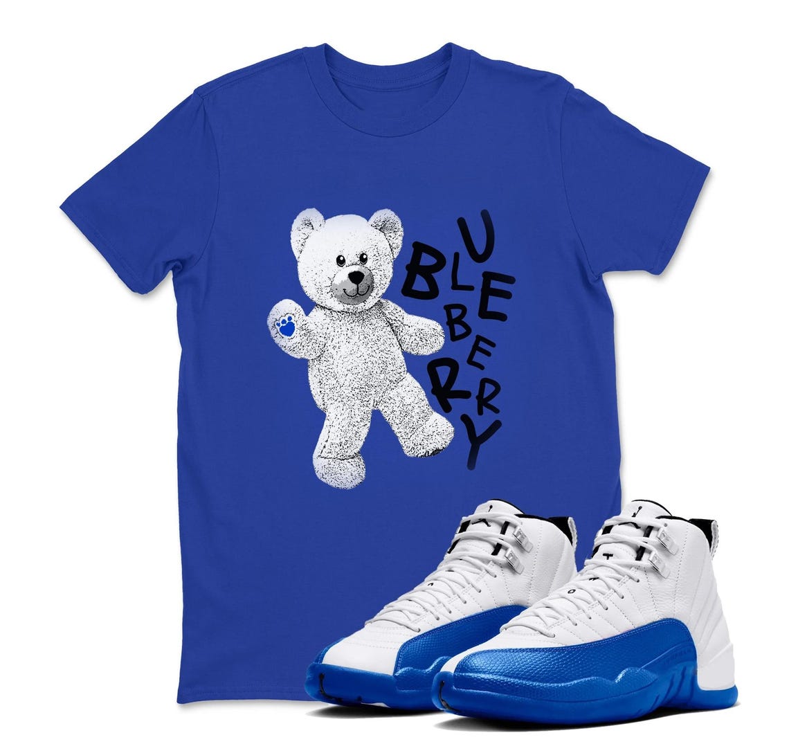 Bear Shirt To Match Air Jordan 12 Blueberry - AJ 12 Blueberry Game Royal Blue White Black Sneaker Match Shirt