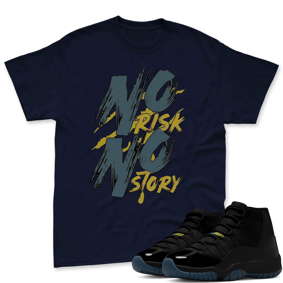 NO RISK T-Shirt to Match Jordan 11 Gamma Sneaker - AJ 11 Gamma Sneaker Match Shirt