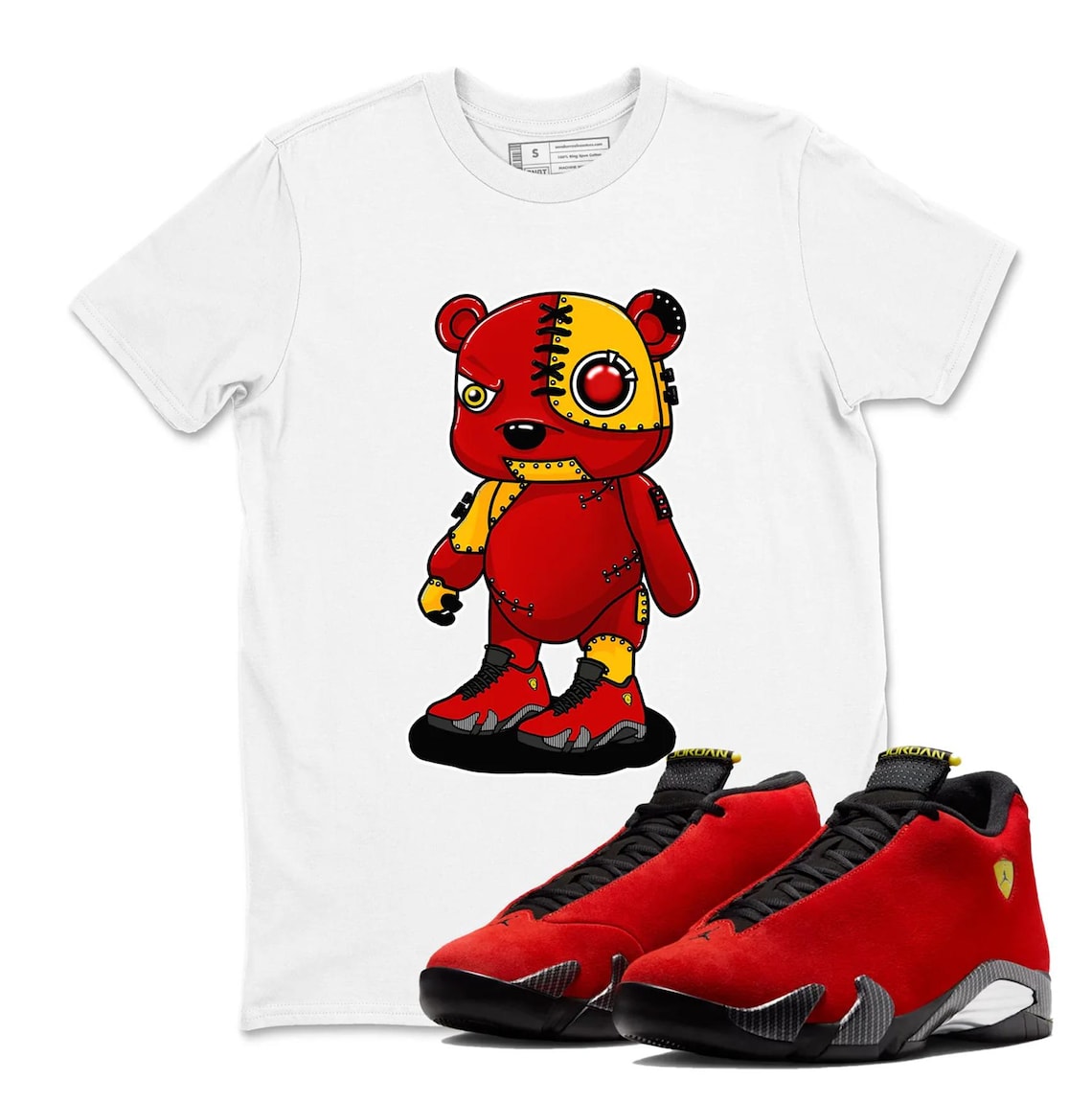 Cyborg Bear Shirt To Match Jordan 14 Ferrari - Sneaker Jordan 14 Challenge Red Matching Tee Shirt