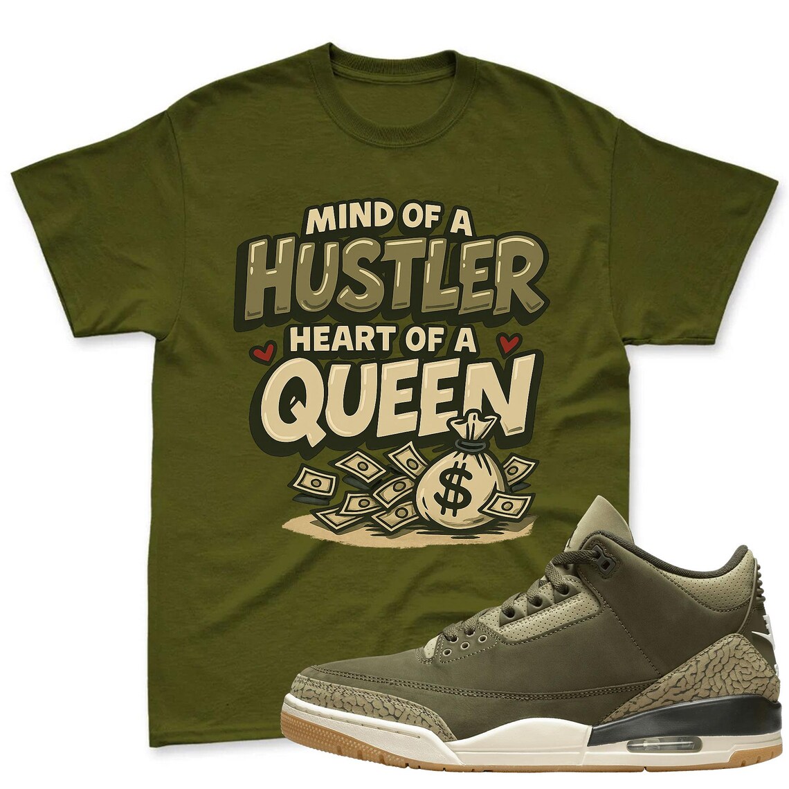 Queen Shirt To Match Jordan 3 Family Affair Medium Olive - Sneaker Mactching Shirt