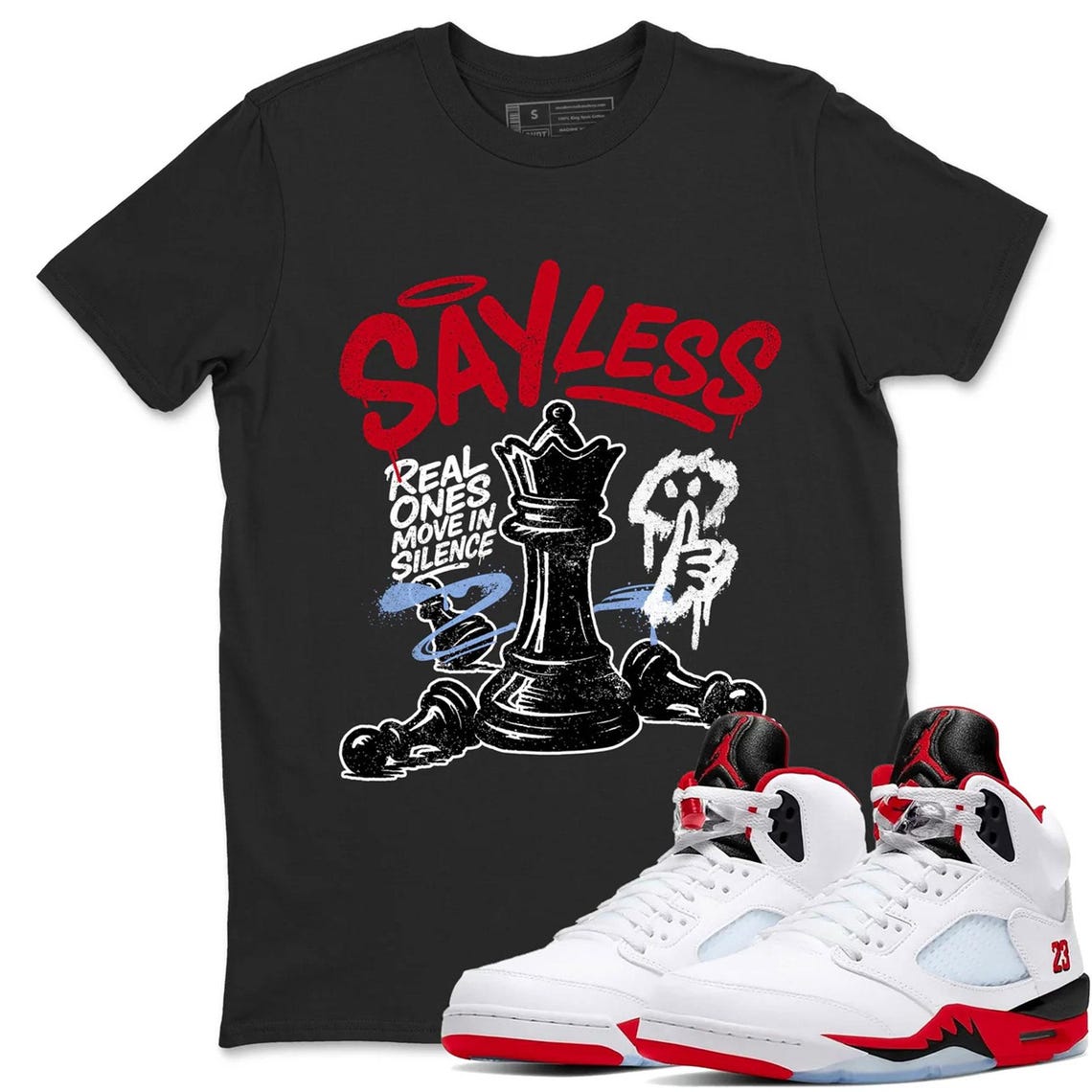 Sayless Shirt To Match Jordan 5 Fire Red Sneaker - AJ 5 Fire Red Sneaker Match Shirt