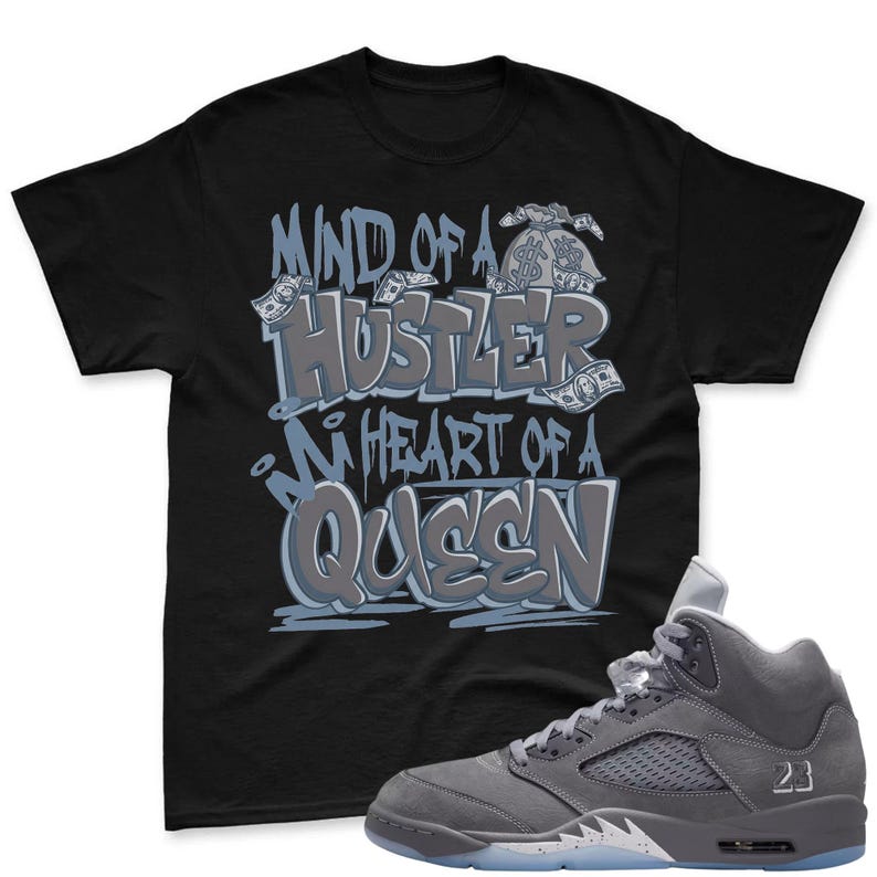 QUEEN! Shirt To Match Jordan 5 Wolf Grey Sneaker - AJ 5 Wolf Grey Sneaker Match Shirt