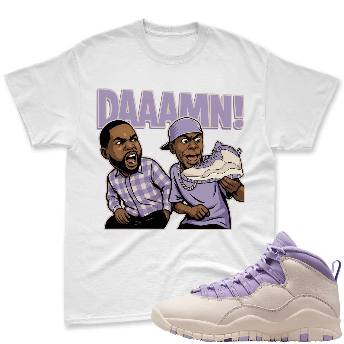 DAAAMN! Shirt To Match Jordan 10 Hydrangeas Chalk Sneaker - AJ 10 Chalk Sneaker Match Shirt