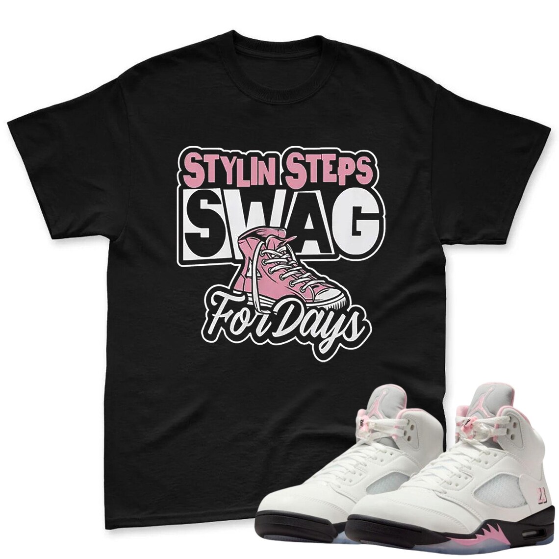 Stylin Steps Shirt To Match Jordan 5 Soft Pink Sneaker - Soft Pink Sneaker Match Shirt