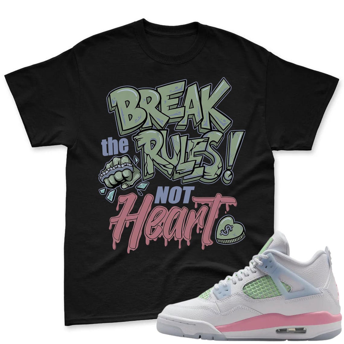 BREAK! Shirt To Match Jordan 4 GS Valentine's Day - Retro Valentines Day GS Medium Soft Pink Blue Green Matching Shirt