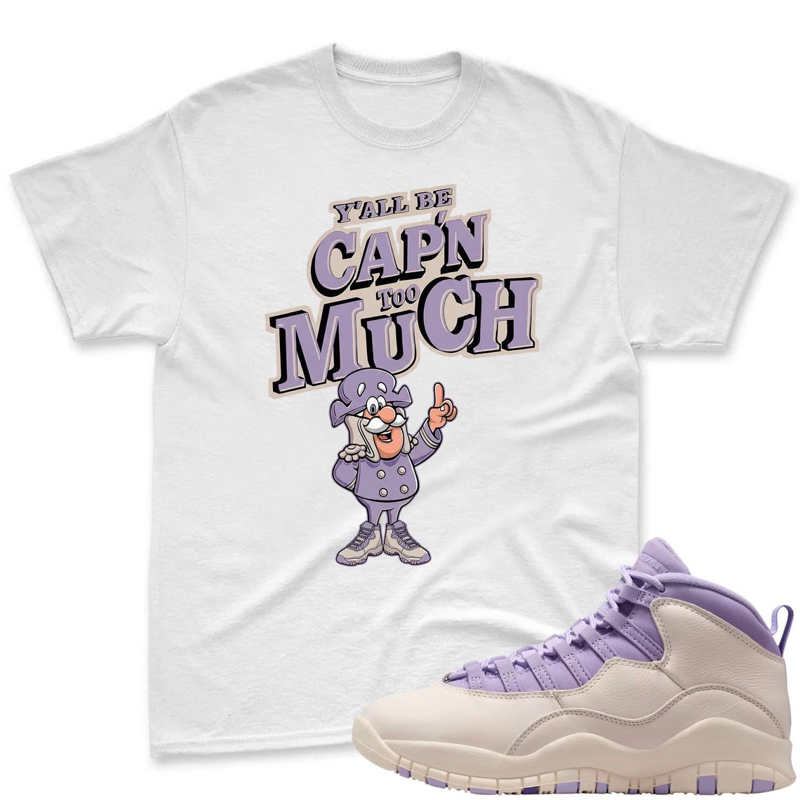 CAP'N MUCH! Shirt To Match Jordan 10 Hydrangeas Chalk Sneaker - AJ 10 Chalk Sneaker Match Shirt