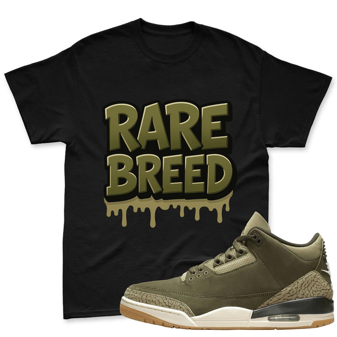 Rare Breed Shirt To Match Jordan 3 Family Affair Medium Olive Sneaker