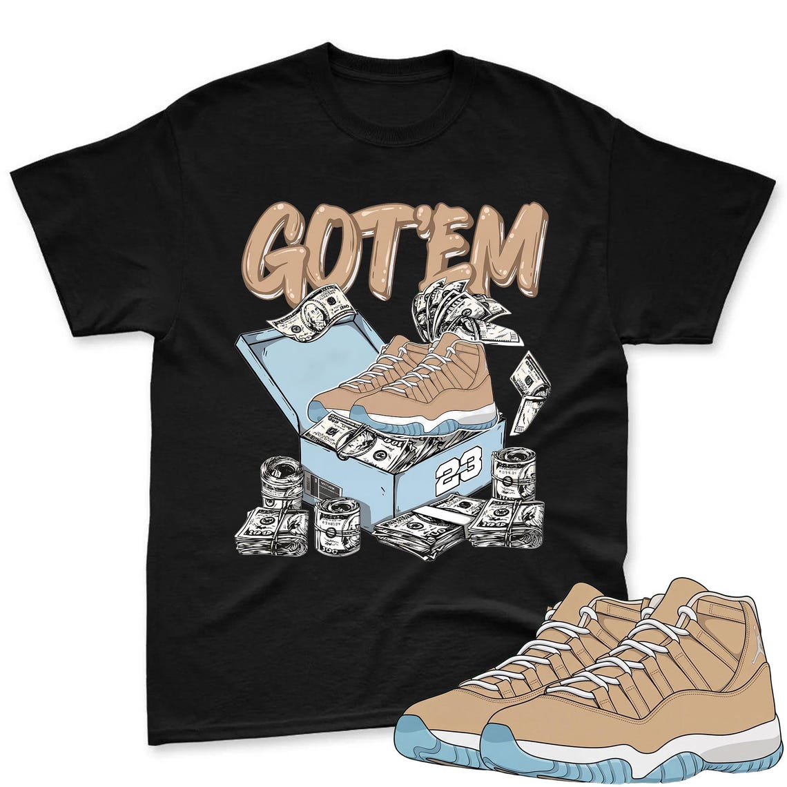 Dollar Sneaker Box T-Shirt Matching Jordan 11 H Town - Sneaker Matching Shirt