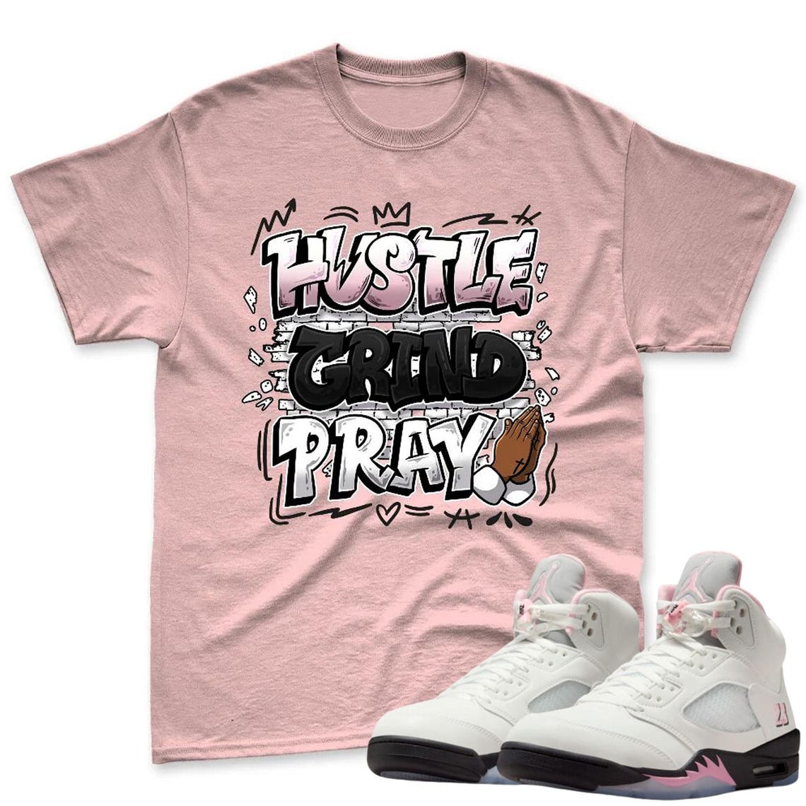 Hustle Shirt To Match Jordan 5 Soft Pink Sneaker - AJ 5 Soft Pink Sneaker Match Shirt