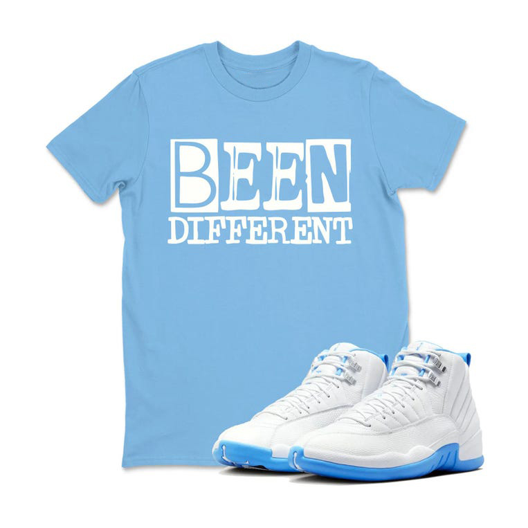 Air Jordan 12 Melo White University Blue Sneaker Matching Tee - JD 12 White University Blue Sneaker Matching Tee