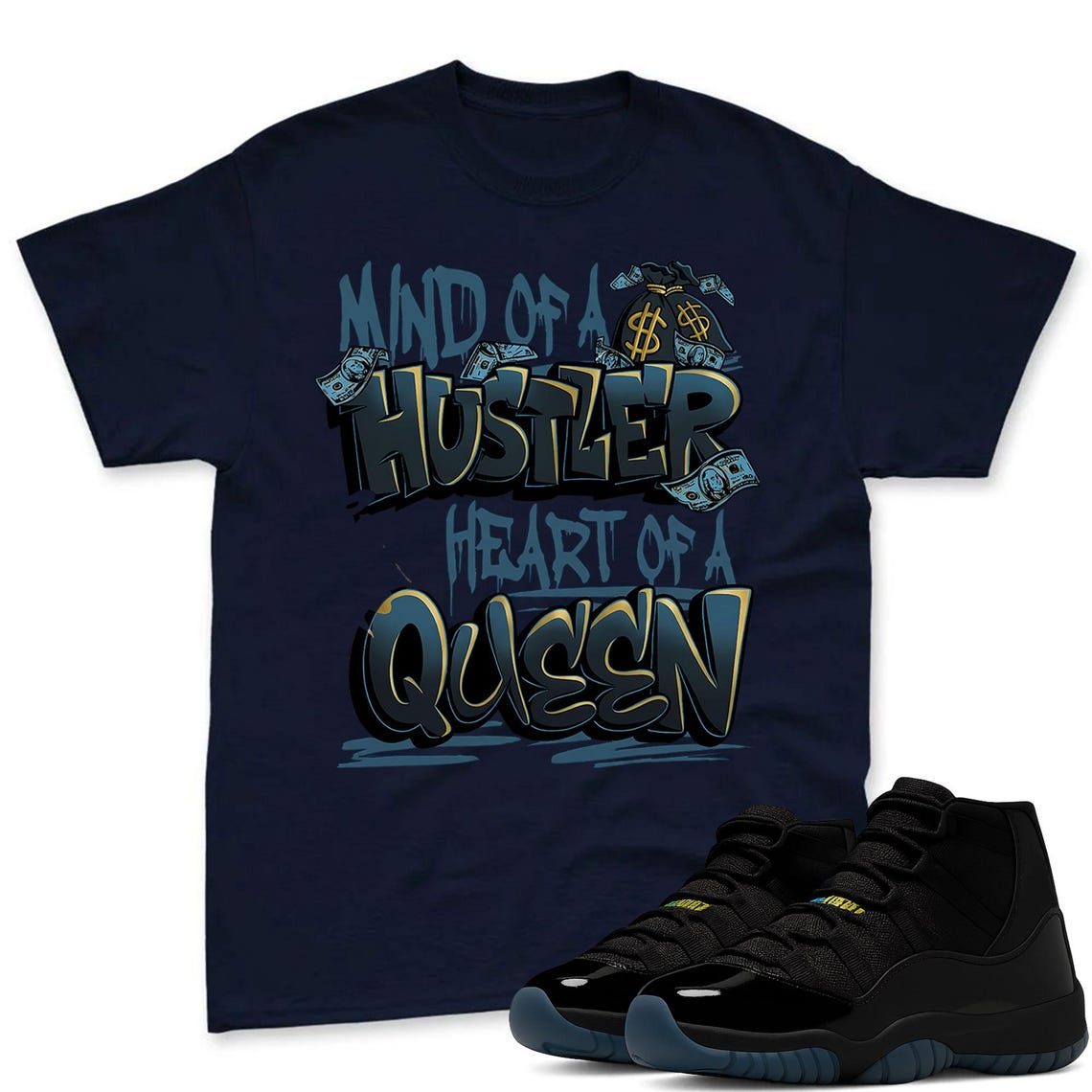 Hustle Queen Shirt To Match Jordan 11 Gamma Sneaker - AJ 11 Gamma Sneaker Match Shirt