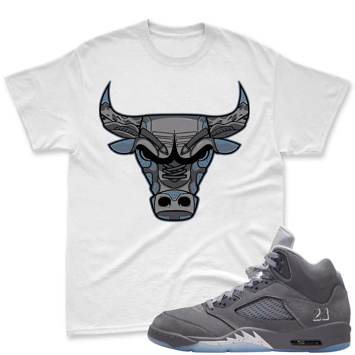 BULL! Shirt To Match Jordan 5 Wolf Grey Sneaker - AJ 5 Wolf Grey Sneaker Match Shirt