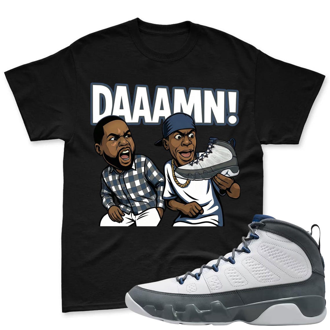 DAAAMN! Jordan 9 Flint Grey Sneaker Mactching Shirt - Shirt To Match Jordan 9 Flint Grey