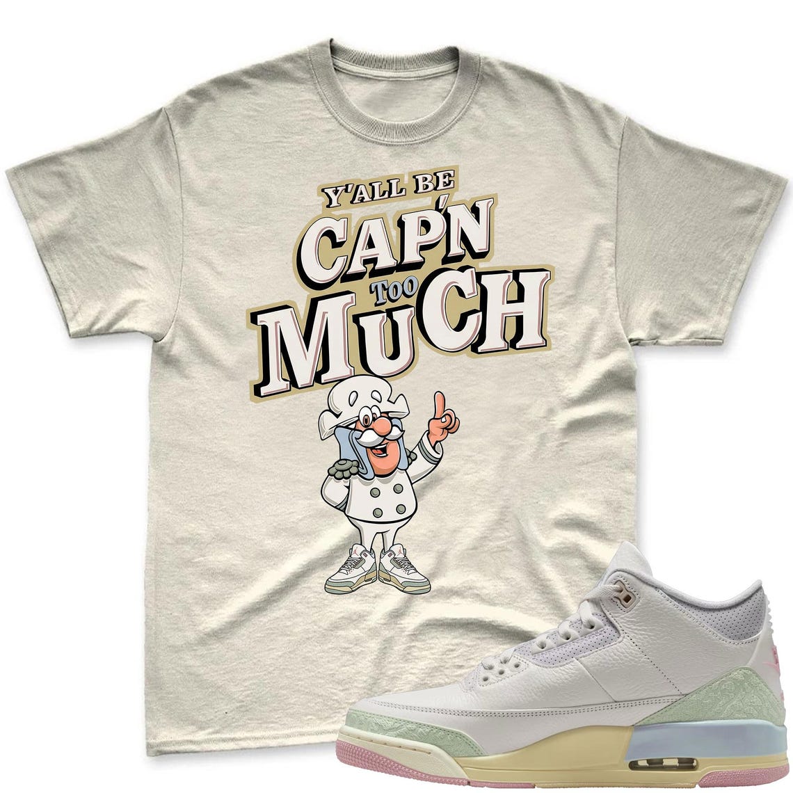 CAP'N MUCH! Shirt To Match Air Jordan 3 Sail & Jade Aura - Spring In The Air Matching Shirt