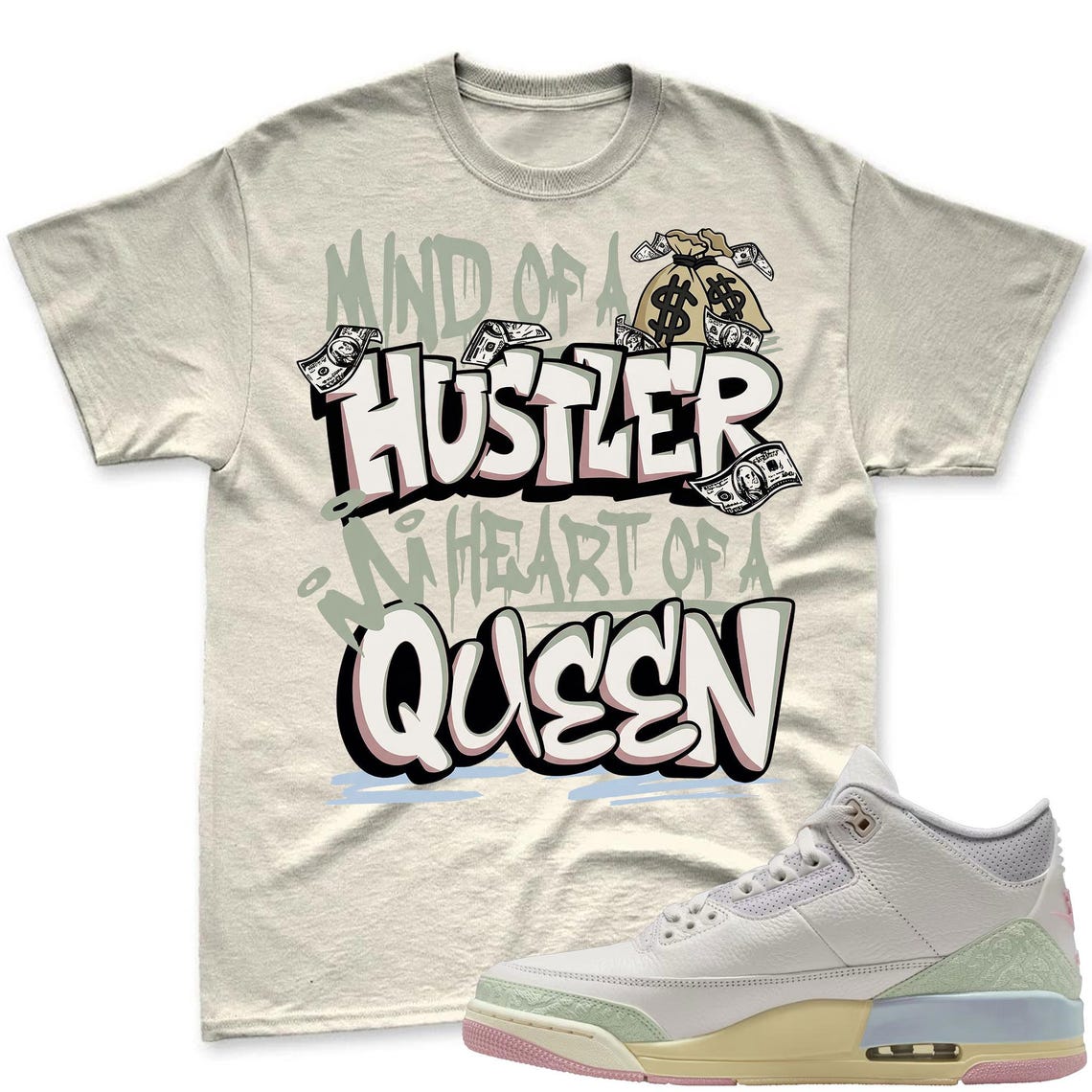 QUEEN! Shirt To Match Air Jordan 3 Sail & Jade Aura - Spring In The Air Matching Shirt