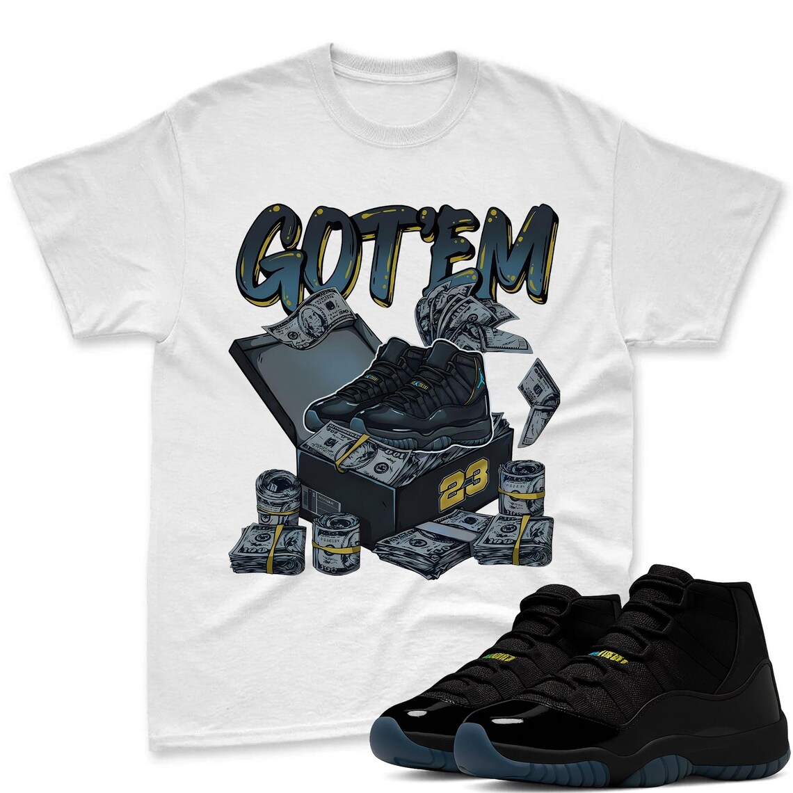 DOLLAR BOX Shirt To Match Jordan 11 Gamma Sneaker - AJ 11 Gamma Sneaker Match Shirt