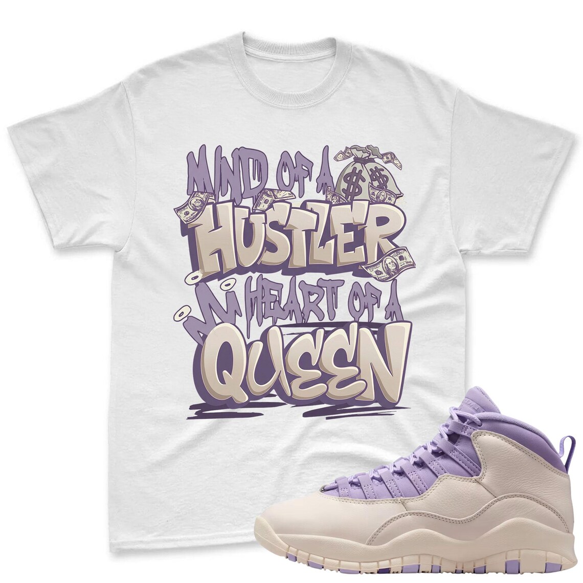 QUEEN! Shirt To Match Jordan 10 Hydrangeas Chalk Sneaker - AJ 10 Chalk Sneaker Match Shirt