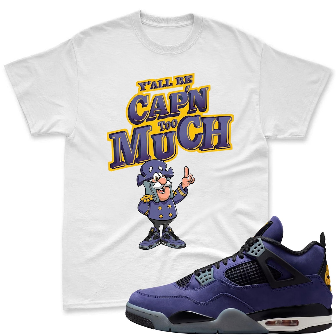 CAP'N! Shirt To Match Jordan 4 Lakers Imperial Purple Sneaker - Jordan 4 Lakers Match Tee