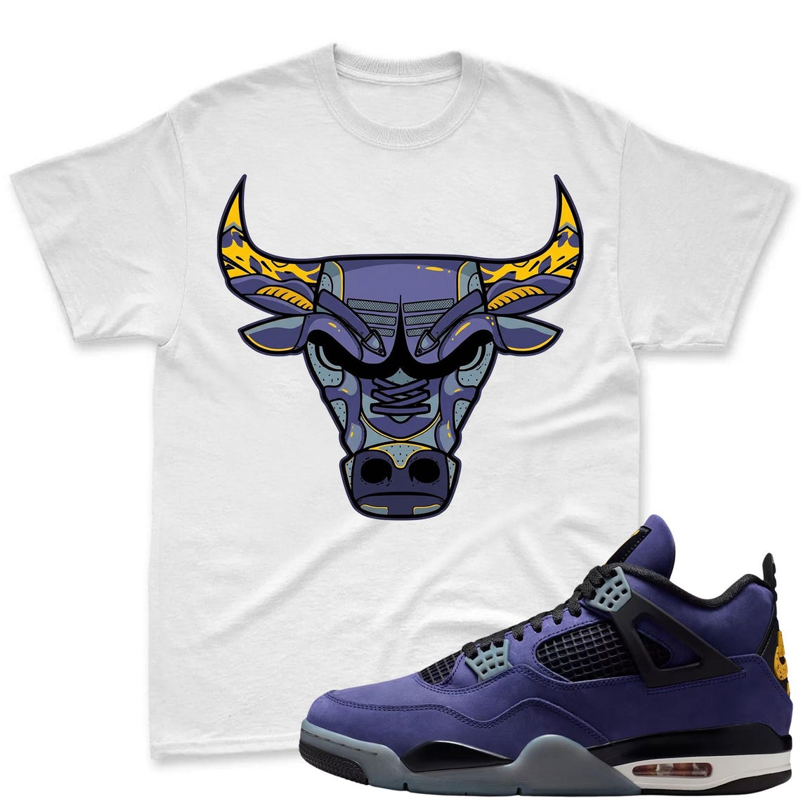 BULL! Shirt To Match Jordan 4 Lakers Imperial Purple Sneaker - Retro 4 Imperial Purple Match Tee