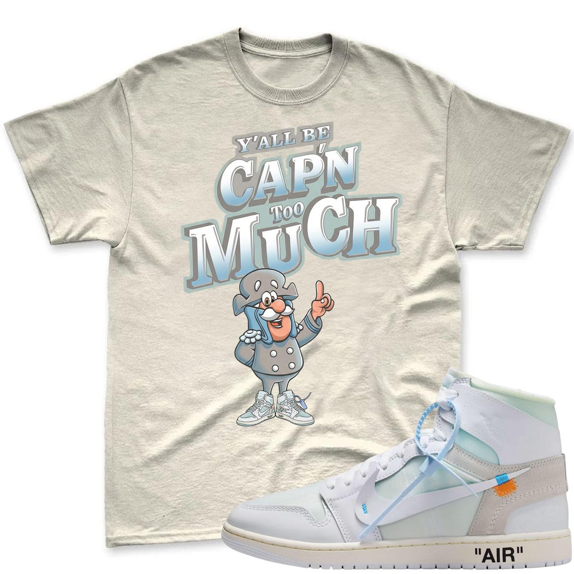 CAP'N MUCH! Shirt To Match Virgil Archive Air Jordan 1 High Alaska - Air Jordan 1 High OG x V.A.A. Sneaker Mactching Shirt