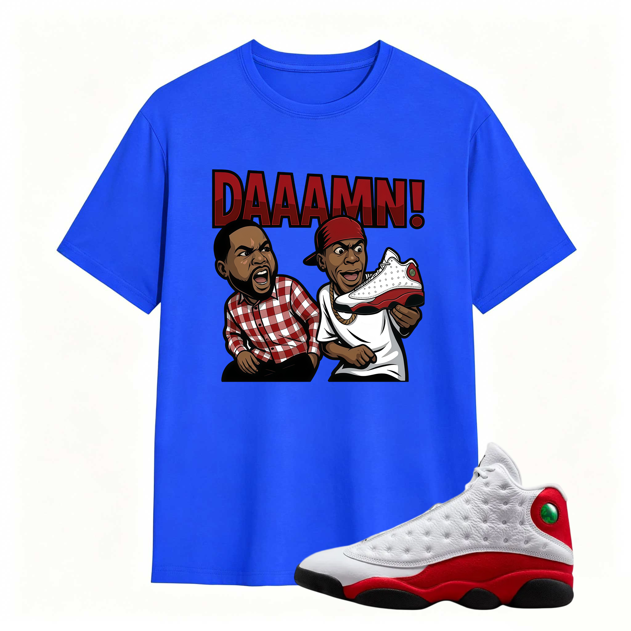 DAAAMN! Shirt To Match Air Jordan 13 Chicago - Jordan 13 Retro White and University Red Match Shirt