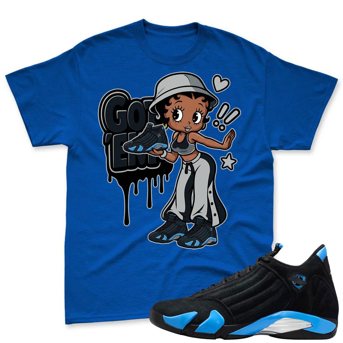 GOT'EM! Shirt To Match Jordan 14 Black and University Blue - Jordan 14s Retro Blue Black Match Shirt