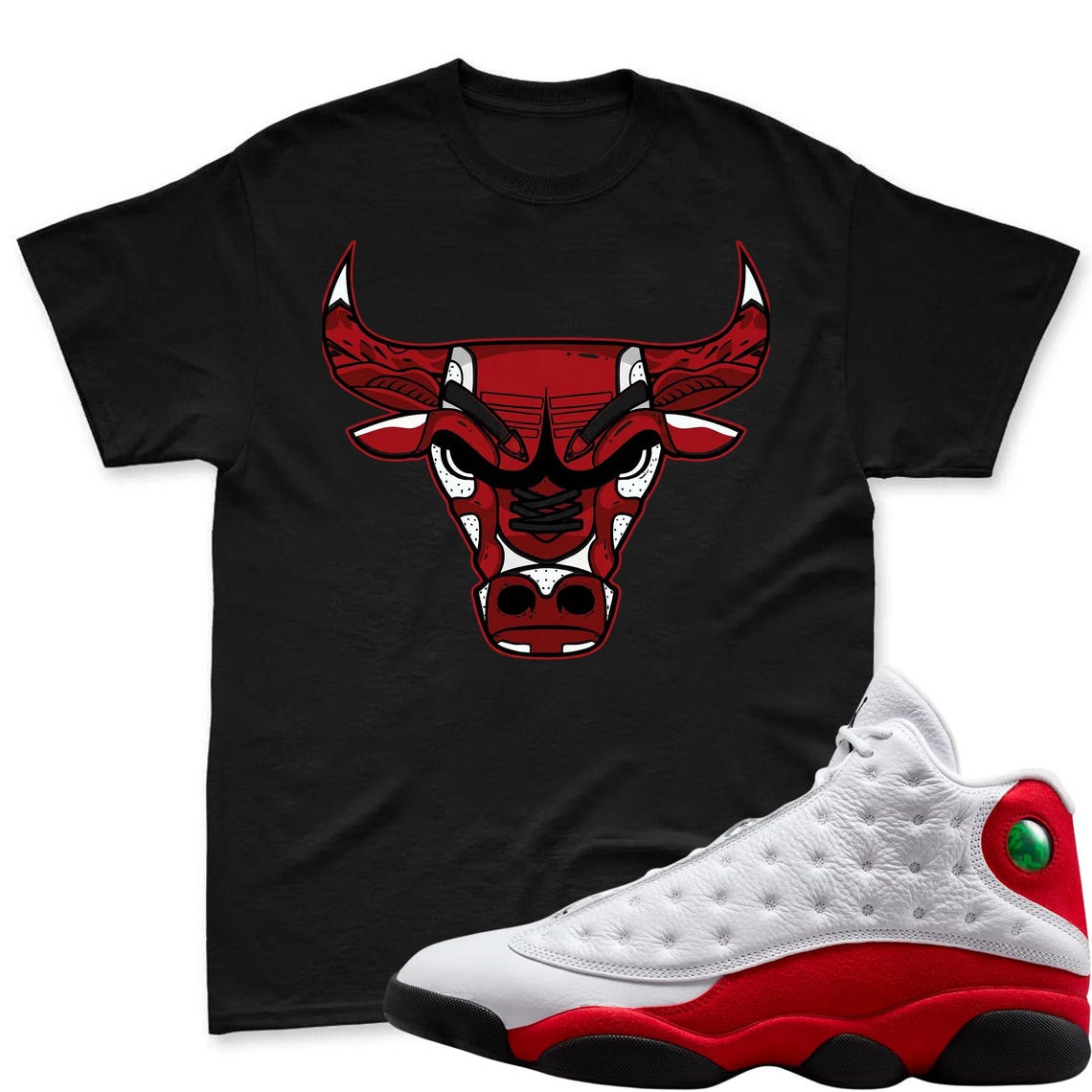 BULL! Shirt To Match Air Jordan 13 Chicago Jordan 13 Retro White and University Red Match Shirt