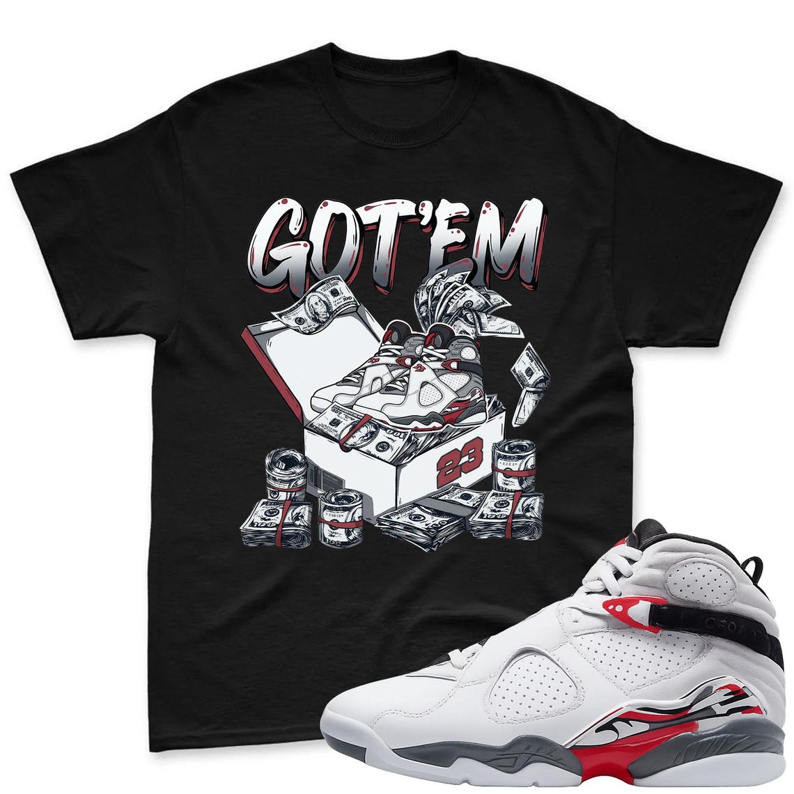 BOX DOLLAR! T-Shirt To Match Air Jordan 8 Bugs Bunny Sneaker - AJ8 Bugs Sneaker Match Shirt