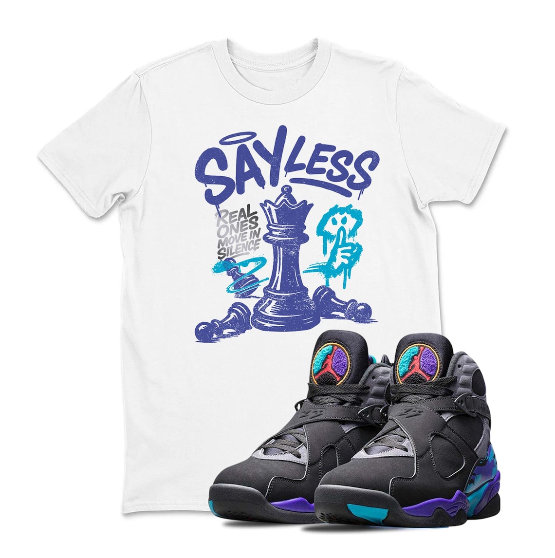 Jordan 8 AQUA 2025 Black Sneaker Matching Tee Shirt - Retro 8S Tee for Sneakerheads