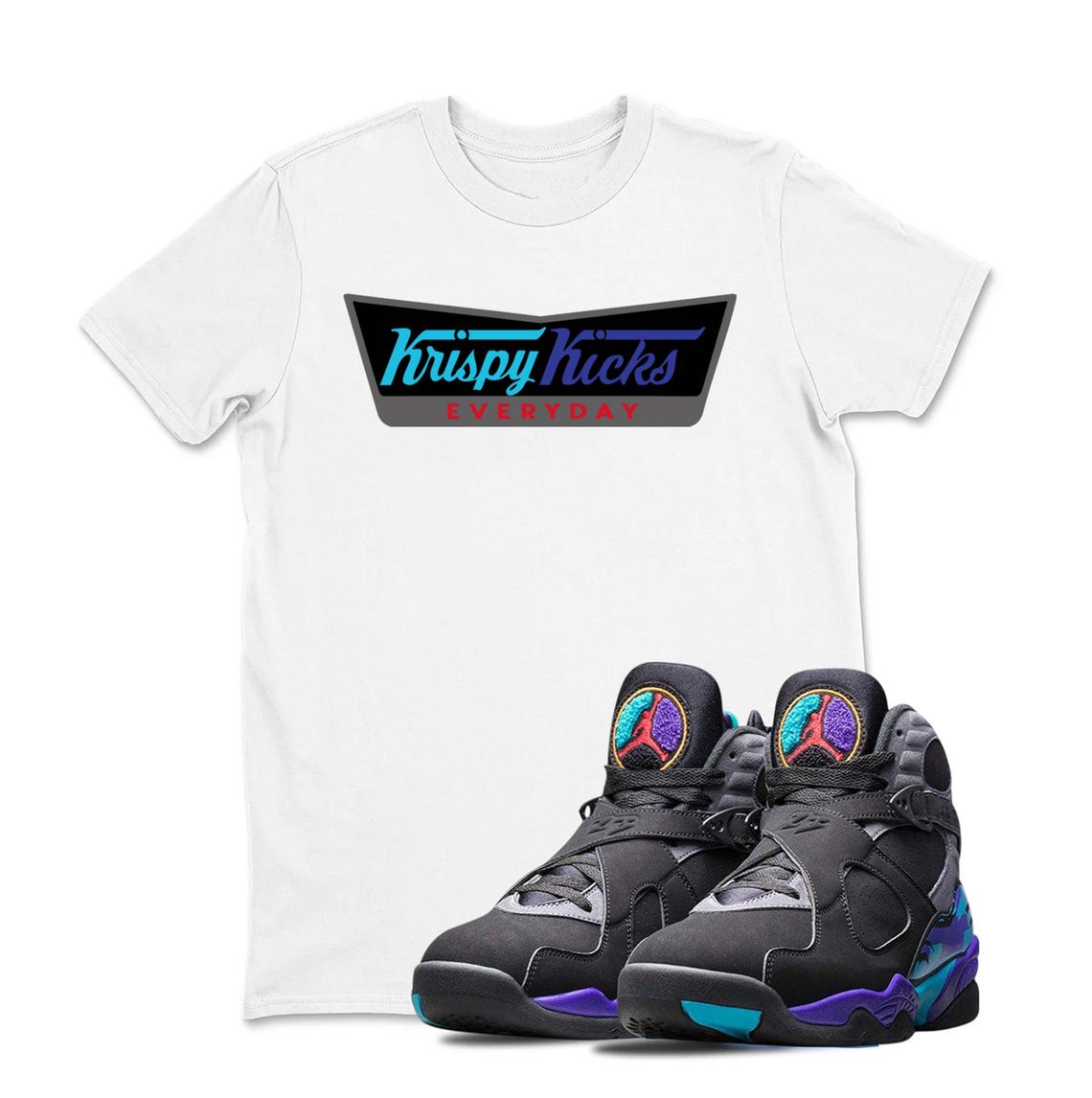 Jordan 8 AQUA 2025 Black Sneaker Matching Tee Shirt - Retro 8S Tee for Sneakerheads