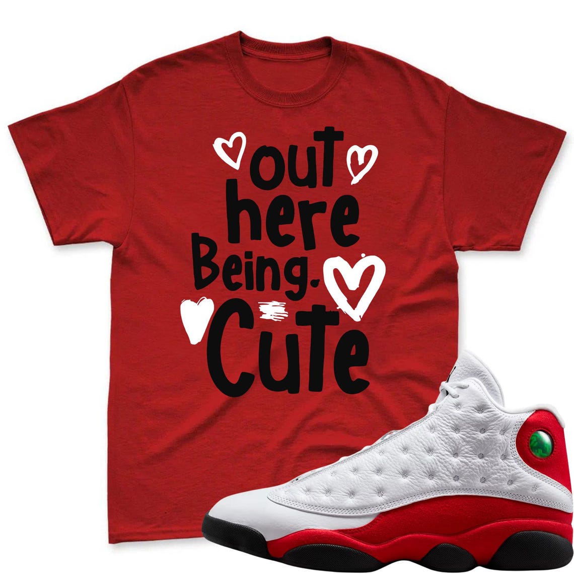 CUTE! Shirt To Match Air Jordan 13 Chicago - Jordan 13 Retro White and University Red Match Shirt