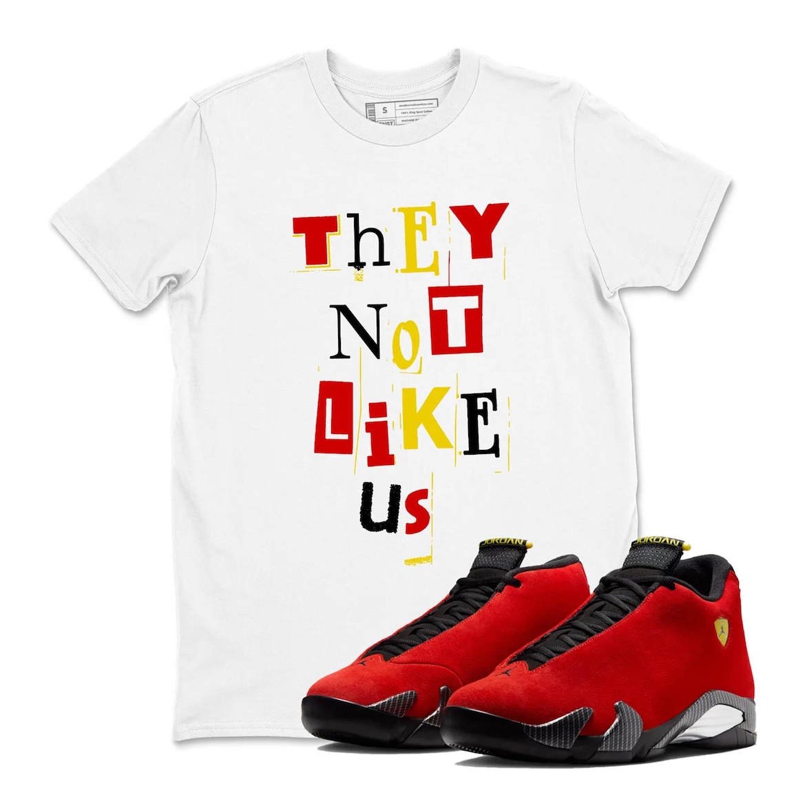 They Not Like US Jordan 14 Challenge Red Sneaker Matching Tee Shirt - Retro 14s Tee for Sneakerheads