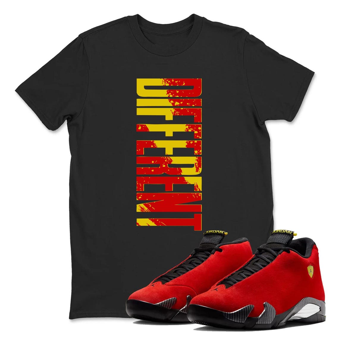 DIFFERENT Jordan 14 Challenge Red Sneaker Matching Tee Shirt - Retro 14s Tee for Sneakerheads