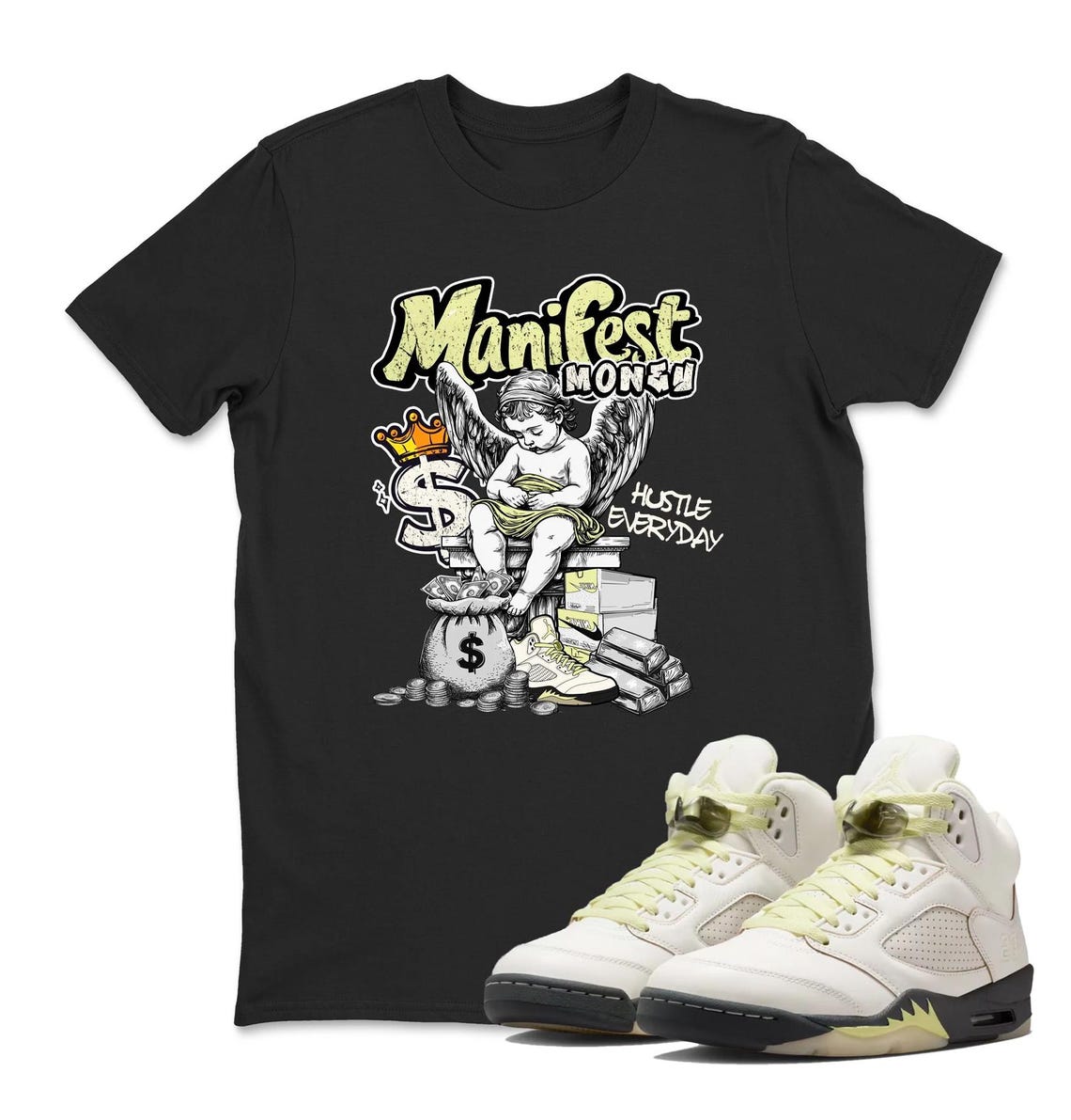 Air Jordan 5 Luminous Green Sneaker Matching Tee - Number Statue Sneaker Tees