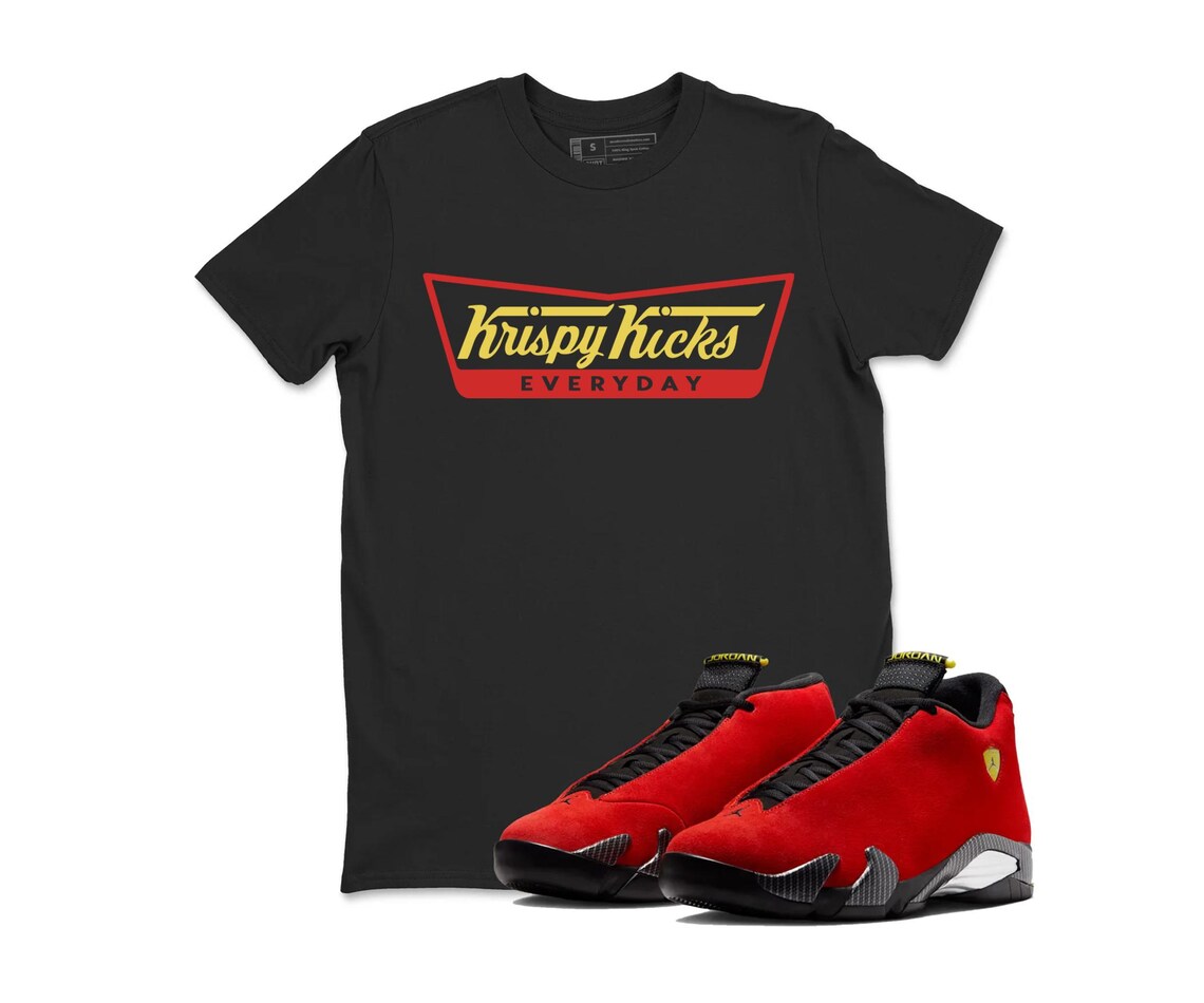 Krispy Kicks Jordan 14 Ferrari Challenge Red Sneaker Matching Tee Shirt - Retro 14s Tee for Sneakerheads