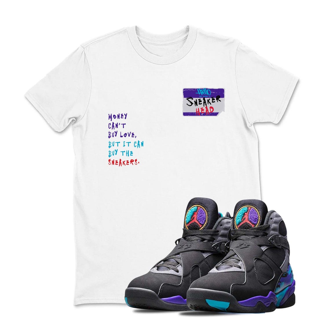 Jordan 8 2025 AQUA Black Sneaker Matching Tee Shirt - Retro 8S Tee for Sneakerheads