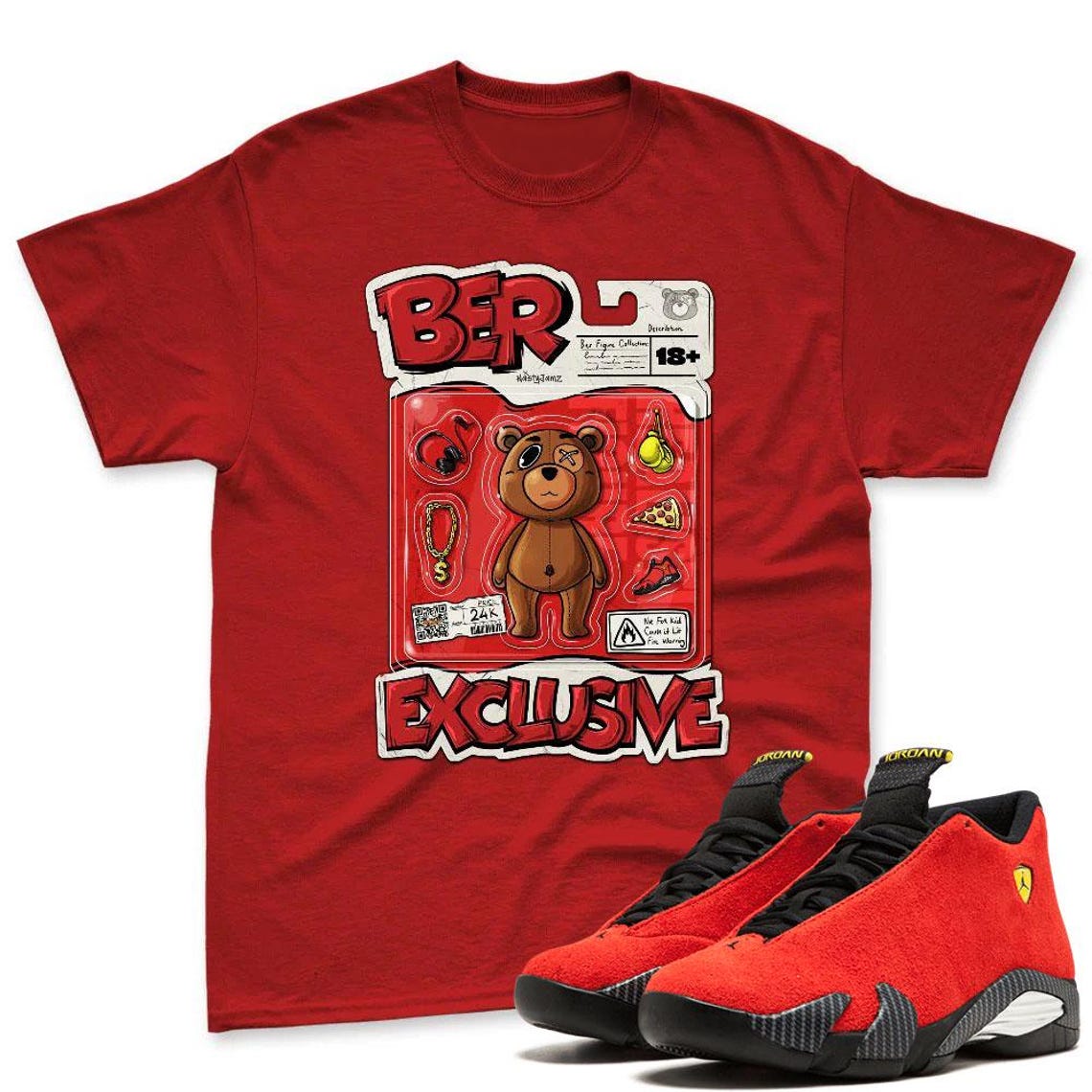 Exclusive Bear T-Shirt Matching Jordan 14 Ferrari - Jordan 14 Challenge Red Sneaker Matching T-Shirt