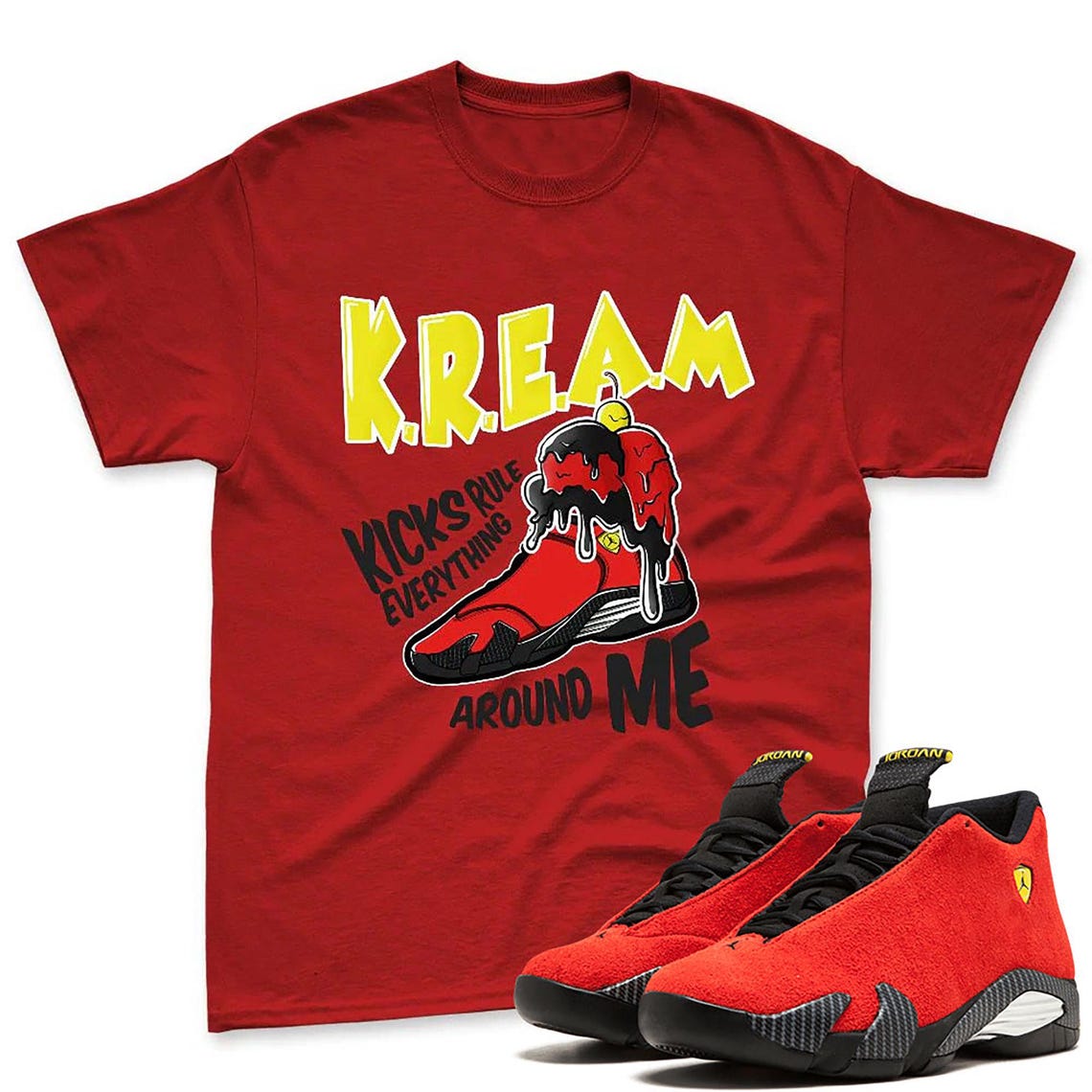 Kream Shirt To Match Jordan 14 Ferrari - Jordan 14 Challenge Red Sneaker Matching T-Shirt