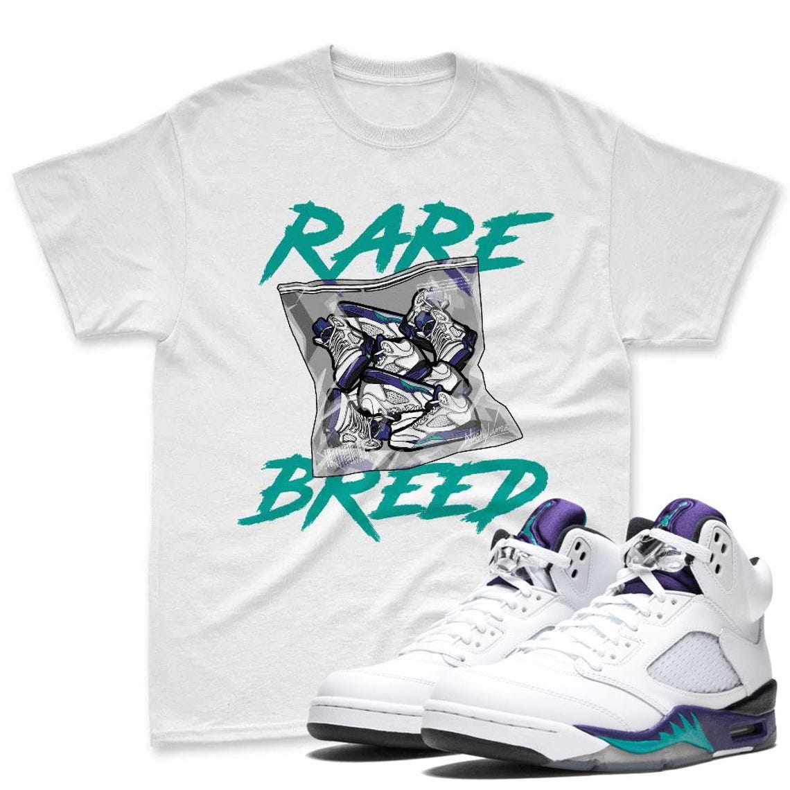 Rare Breed Shirt To Match AJ 5 Grape Black White Sneaker - Jordan 5 Grape Sneaker Mactching Tshirt