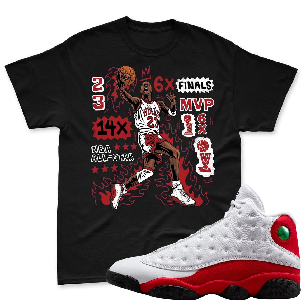 Accolades Flair! Shirt To Match Air Jordan 13 Chicago - Jordan 13 Retro White University Red Match Shirt