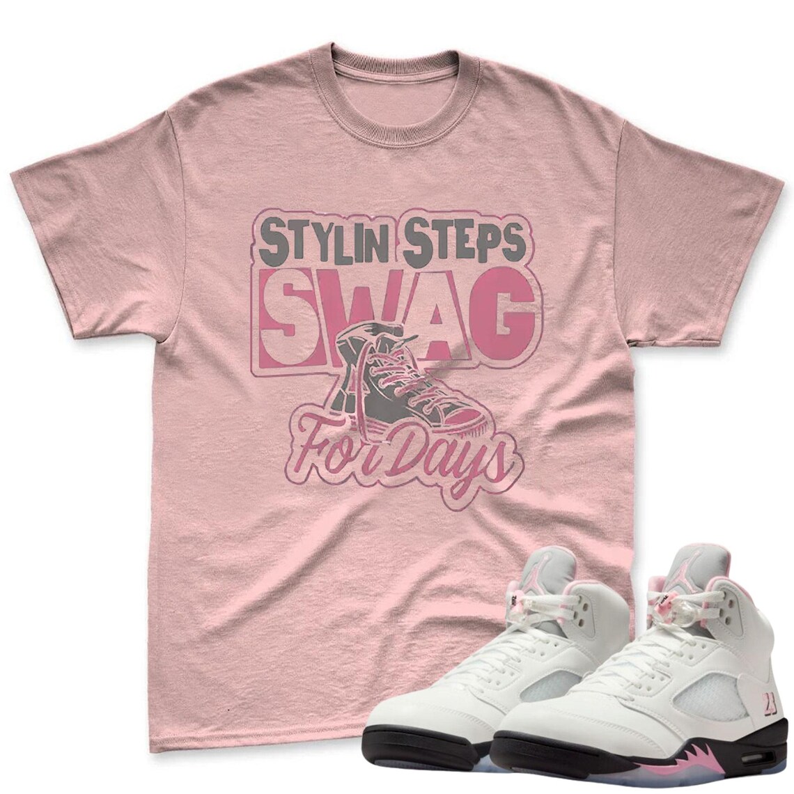 Stylin Steps Shirt To Match Jordan 5 Soft Pink Sneaker - Soft Pink Sneaker Match Shirt