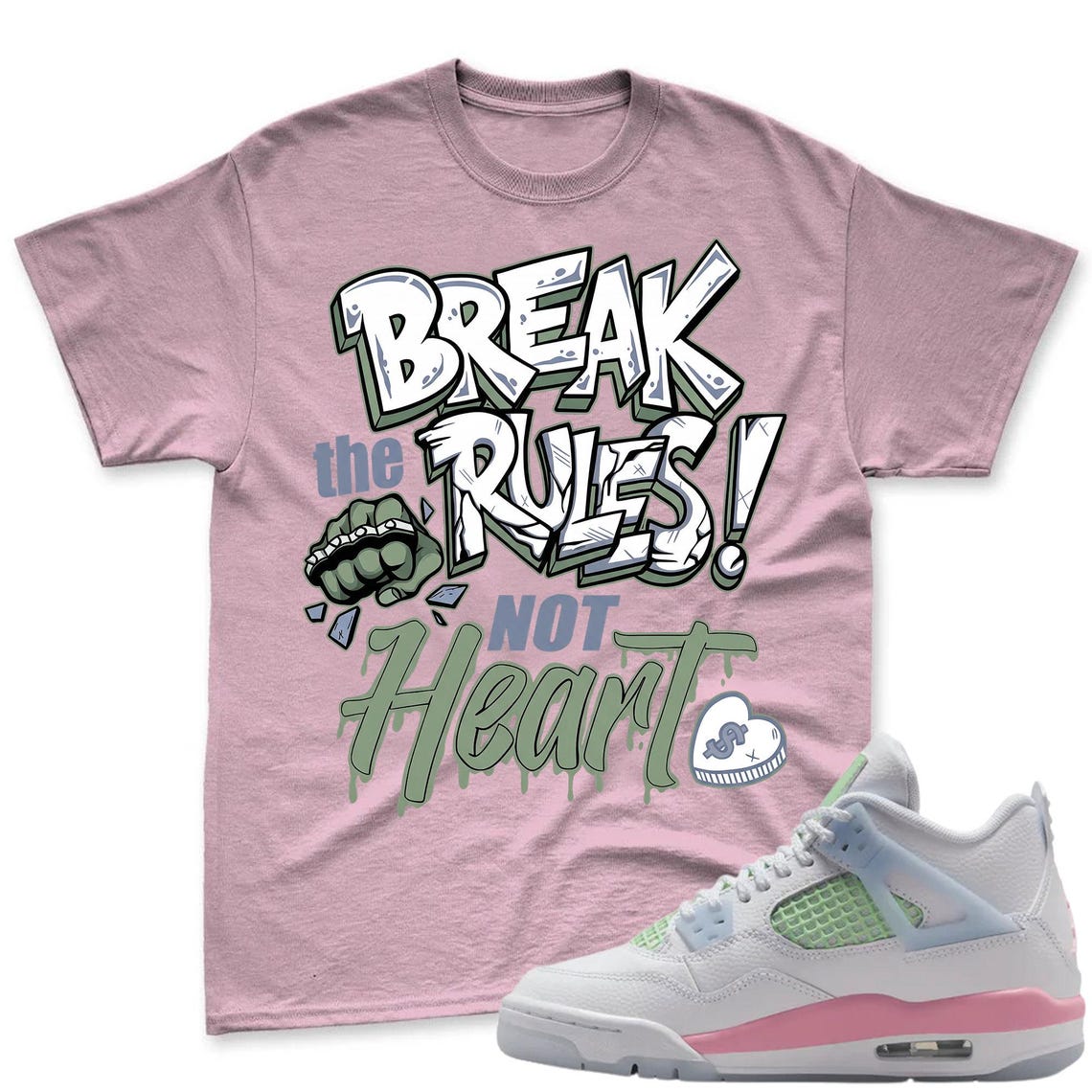 BREAK! Shirt To Match Jordan 4 GS Valentine's Day - Retro Valentines Day GS Medium Soft Pink Blue Green Matching Shirt