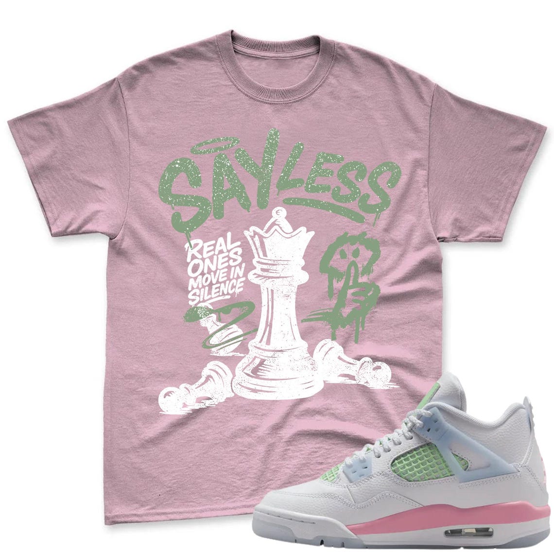 SAYLESS! Shirt To Match Jordan 4 GS Valentine's Day - Retro Valentines Day GS Medium Soft Pink Blue Green Matching Shirt