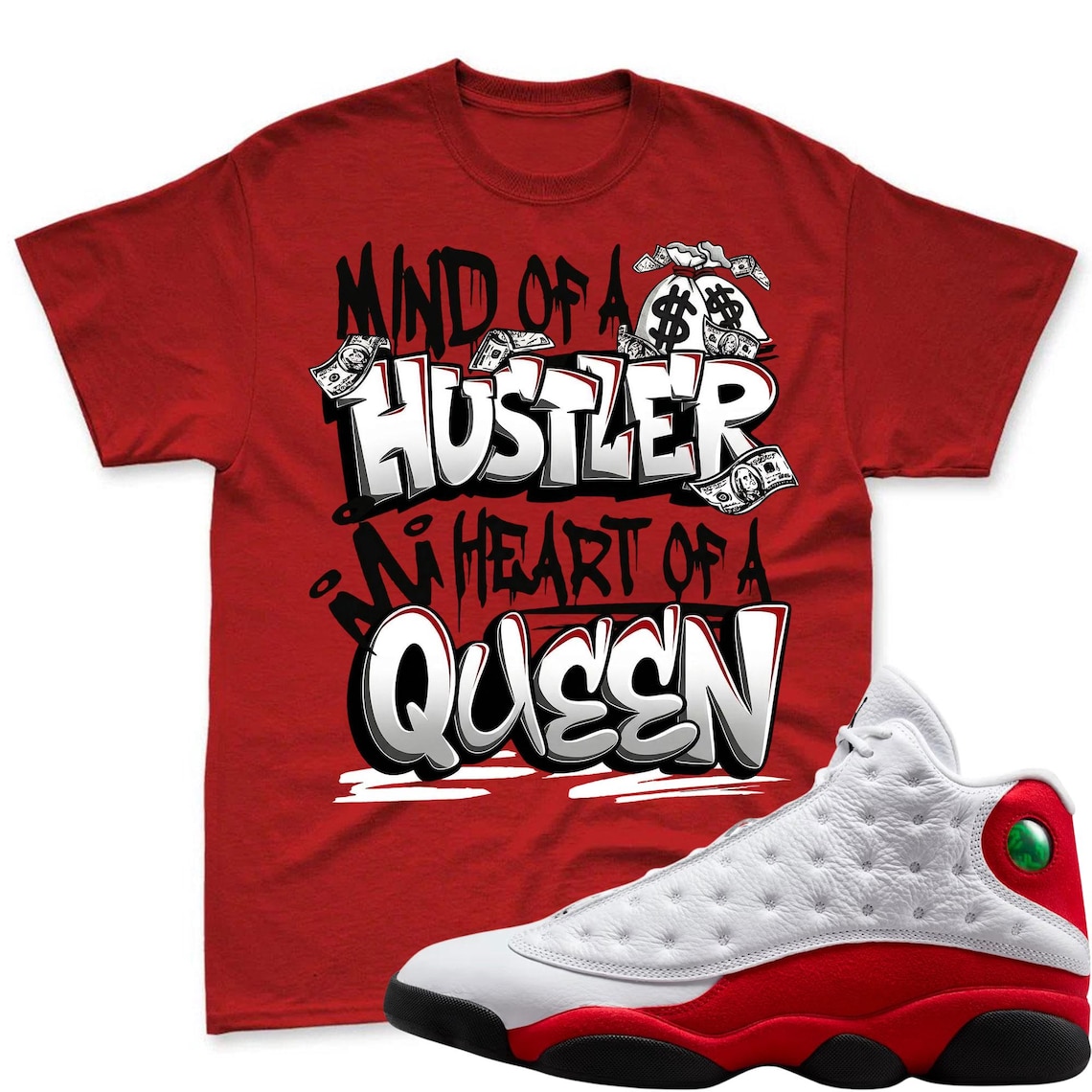 QUEEN! Shirt To Match Air Jordan 13 Chicago - Jordan 13 Retro White and University Red Match Shirt