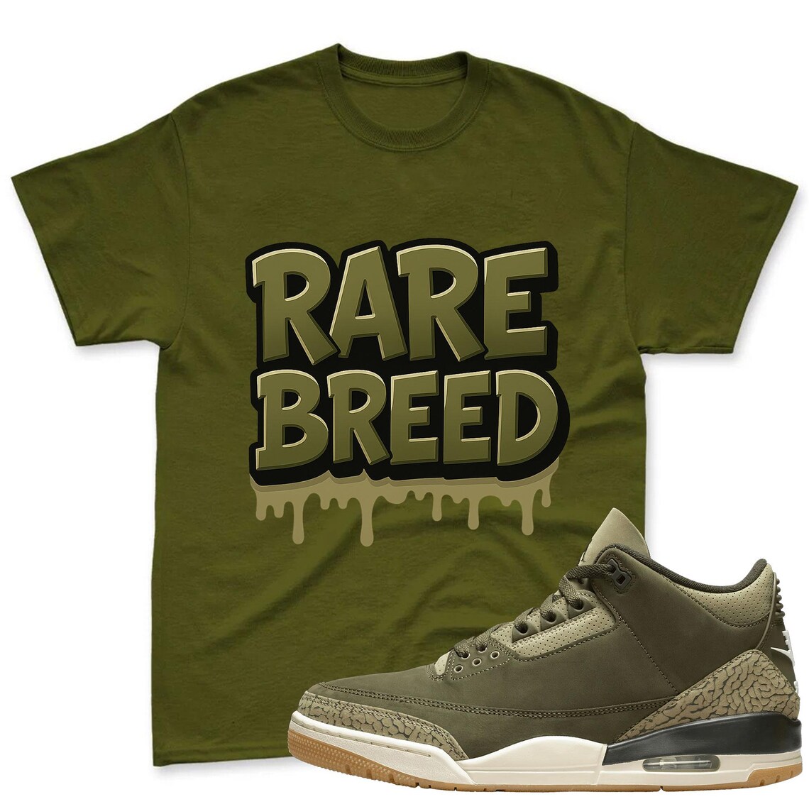 Rare Breed Shirt To Match Jordan 3 Family Affair Medium Olive Sneaker