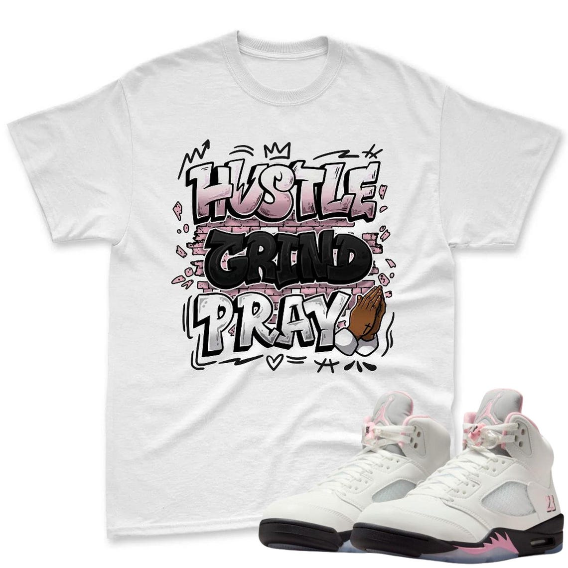 Hustle Shirt To Match Jordan 5 Soft Pink Sneaker - AJ 5 Soft Pink Sneaker Match Shirt