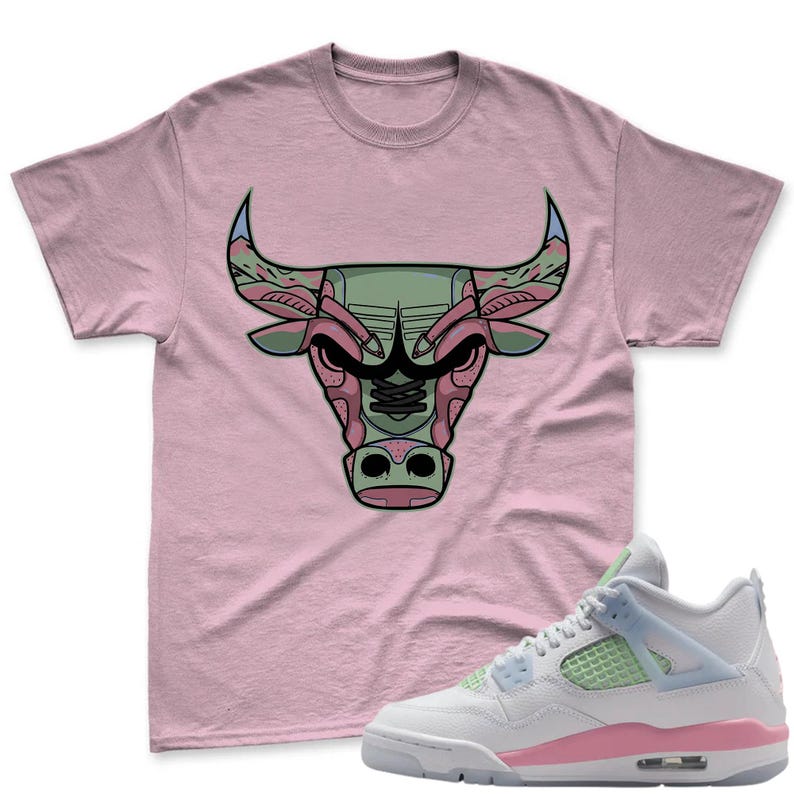 BULL! Shirt To Match Jordan 4 GS - 4 Retro GS Medium Soft Pink Blue Green Matching Shirt
