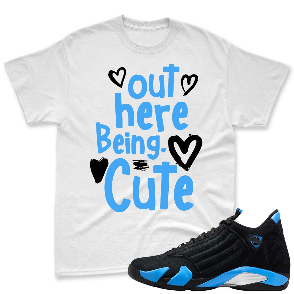 CUTE! Shirt To Match Jordan 14 Black and University Blue - Air Jordan 14 University Blue Matching Shirt