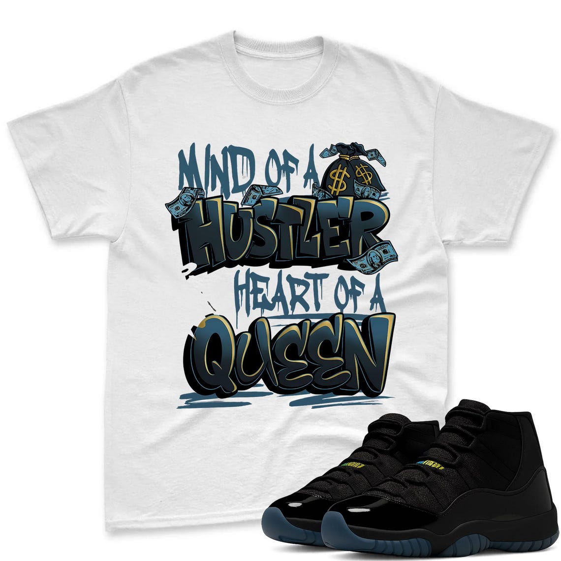 Hustle Queen Shirt To Match Jordan 11 Gamma Sneaker - AJ 11 Gamma Sneaker Match Shirt
